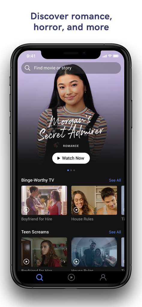 Hooked TV - Hooked TV app interface showcasing short form romance and horror series