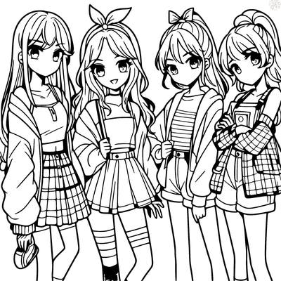 teen manga girls group of 4