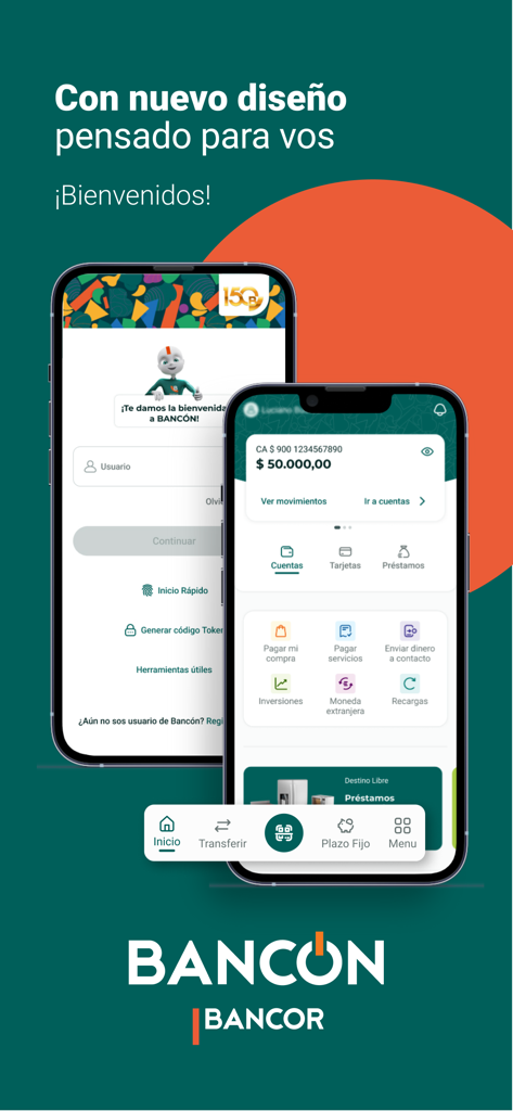 Bancón Banking App-Bildschirme, die die Anmeldeseite und das Konto-Dashboard zeigen