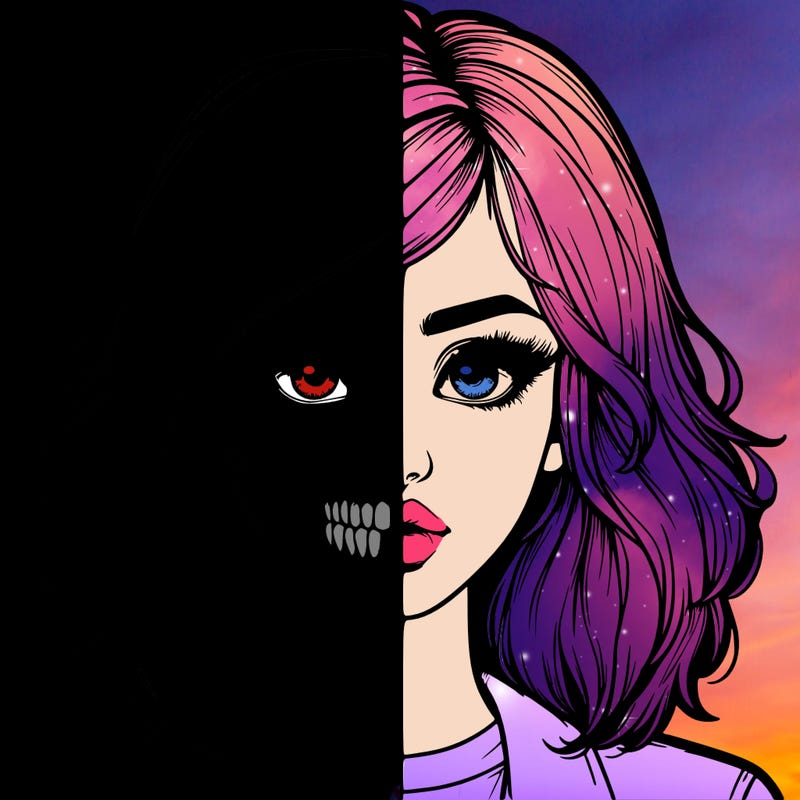 realistic girl with half skull mask