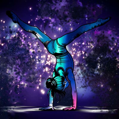 realistic gymnastic hand stand girl in four splits