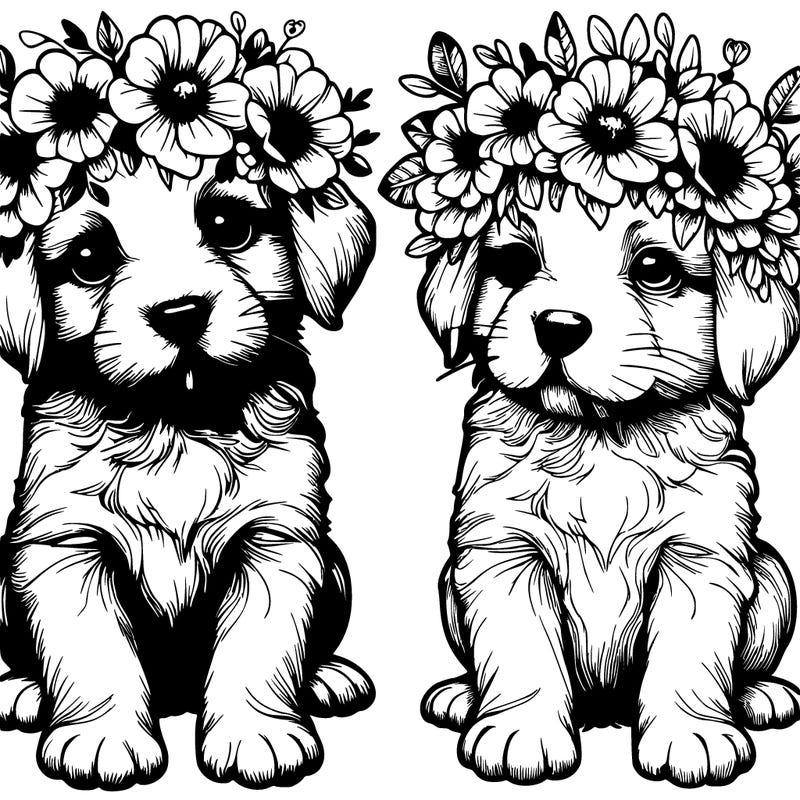 realistic puppy’s with flower crowns