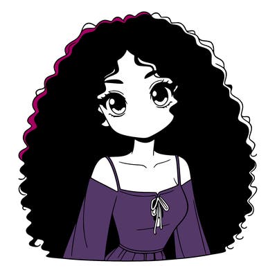 a black anime girl with long afro hair