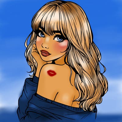 realistic girl with bangs looking over her shoulder