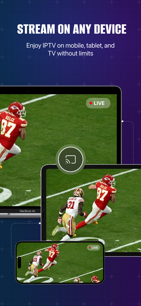 Smarters IPTV Player Pro diffusant des sports en direct sur les appareils iPhone, iPad et MacBook Air