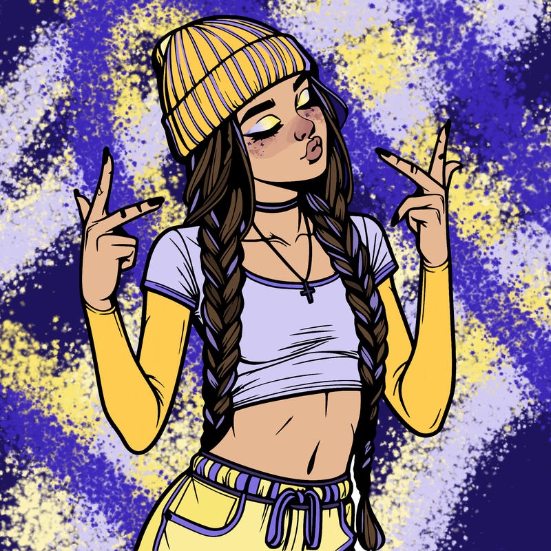 realistic teenage girl with braids and a beanie and crop top doing 🫶🏼