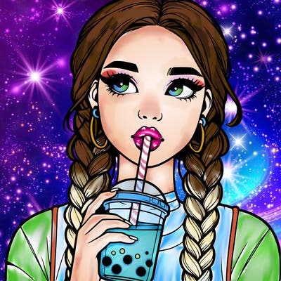 realistic girl with braided hair drinking boba
