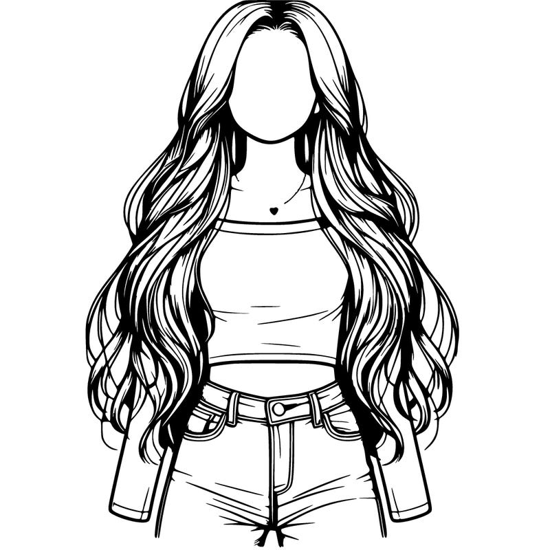 realistic girl with jeans on  and long hair with edges