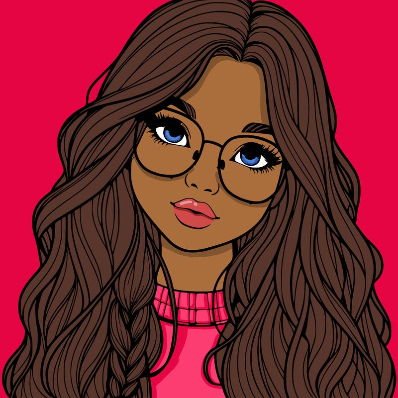 girl with long hair and freckles and glasses realistic