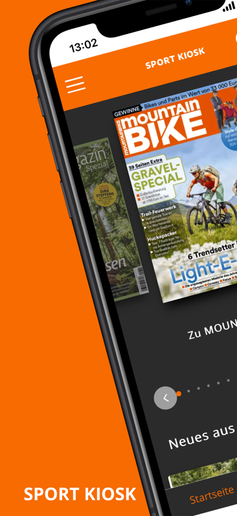 Sport Kiosk - Sport Kiosk app on a smartphone showing a digital magazine cover for Mountainbike.