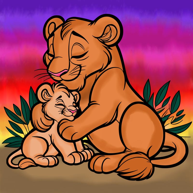 lioness cuddling her cub