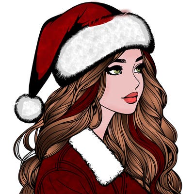 realistic girl in santa hat