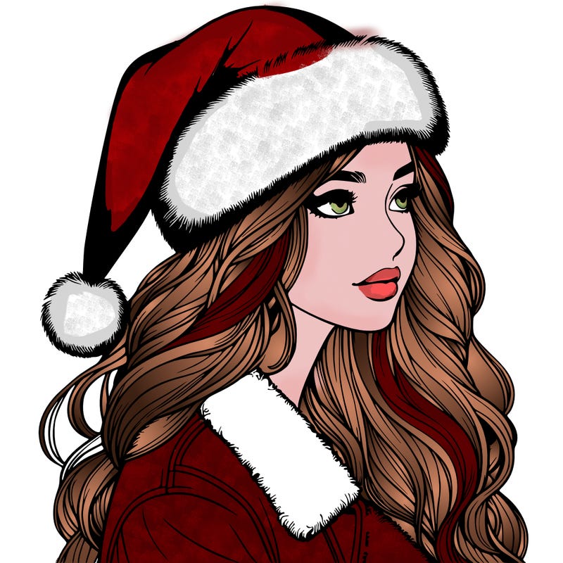realistic girl in santa hat