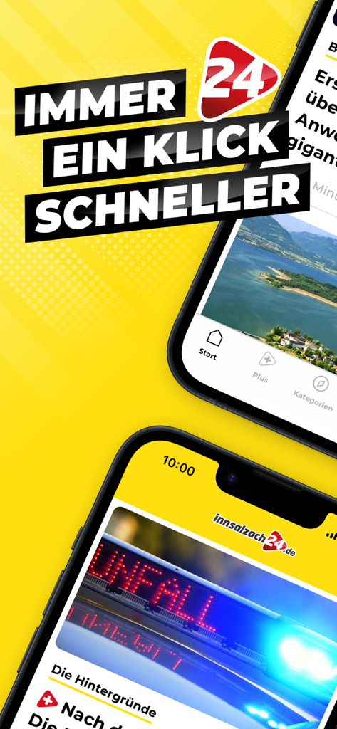 Interface of the innsalzach24 news app on an iPhone showing local German news