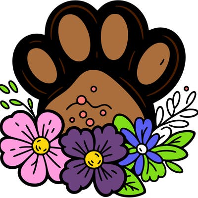 paw with flowers