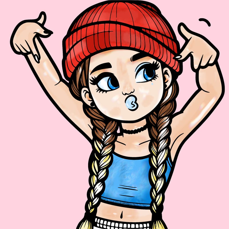 realistic teenage girl with braids and a beanie and crop top doing 🫶🏼