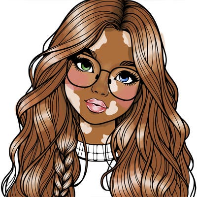 girl with long hair and freckles and glasses realistic