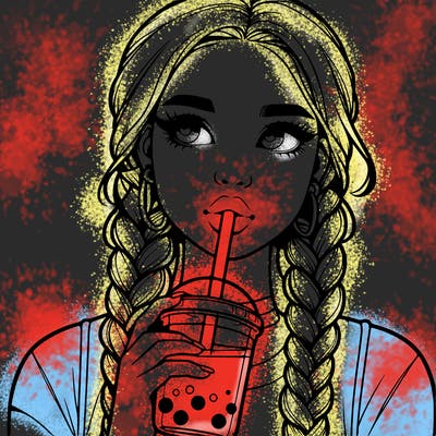 realistic girl with braided hair drinking boba