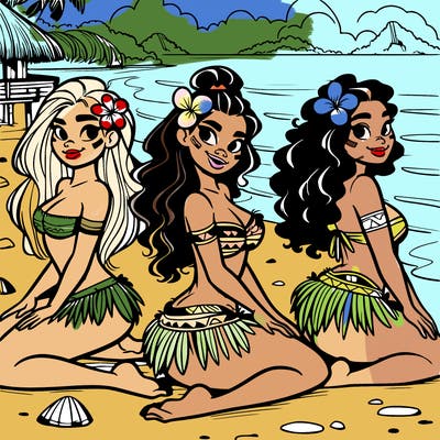 polynesian girls at the beach