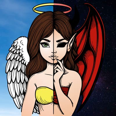 realistic angel half demon