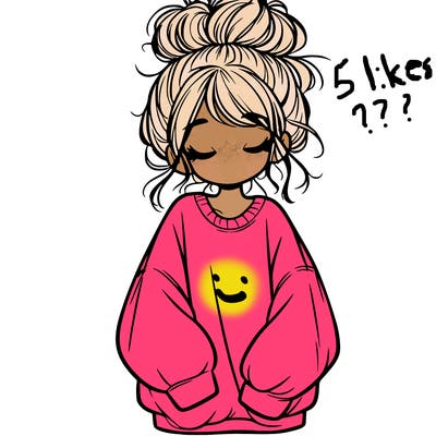 girl with baggy sweatshirt and messy bun