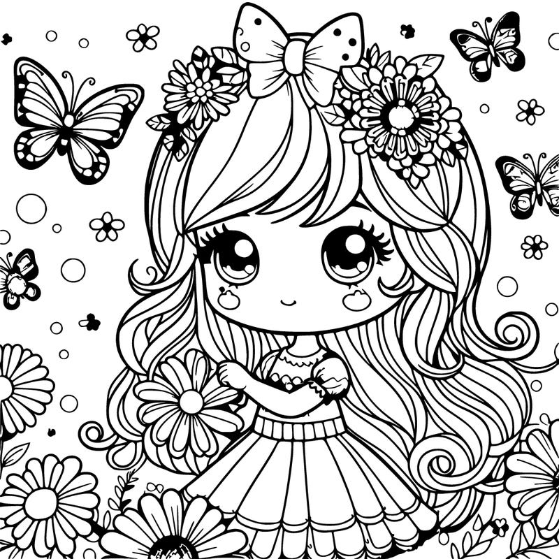 girl with butterflies and flowers