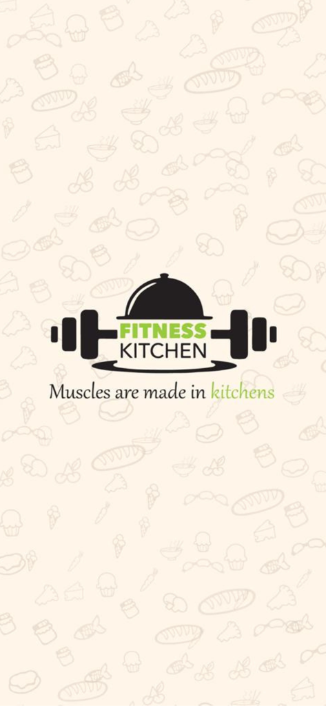 Fitness Kitchen App - Fitness Kitchen App logo featuring a cloche and barbell with the tagline Muscles are made in kitchens
