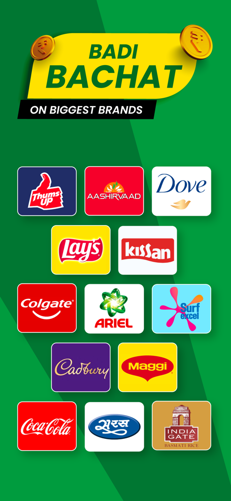 DealShare app banner showing discounts on popular Indian and global brands like Maggi, Cadbury, and Aashirvaad