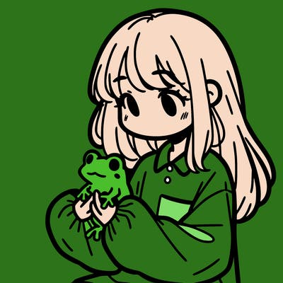 girl with long hair and a oversized shirt. and she is holding a frog
