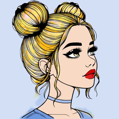 realistic girl with buns on the top of her head