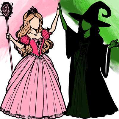 detailed realistic split of a princess and a witch