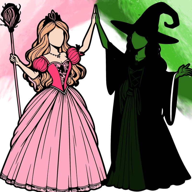 detailed realistic split of a princess and a witch