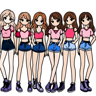 a group of girls wearing crop tops and shorts