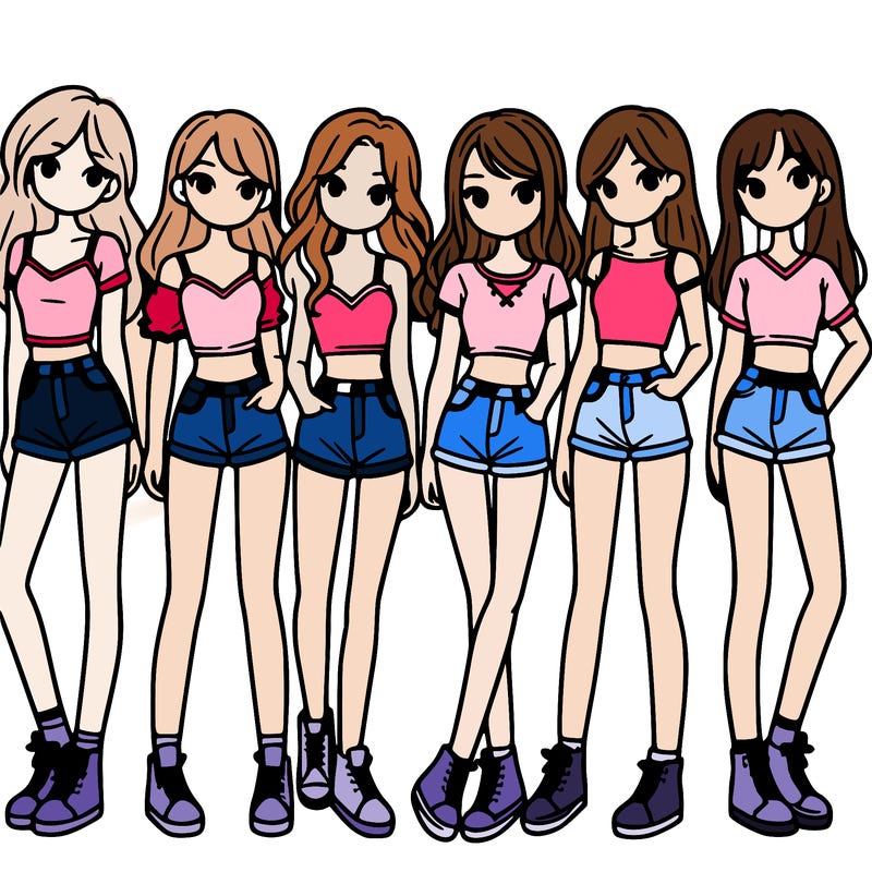 a group of girls wearing crop tops and shorts