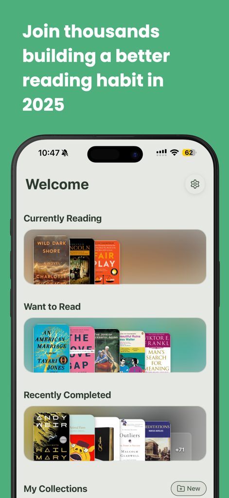StoryStack app interface displaying reading lists including currently reading and want to read books