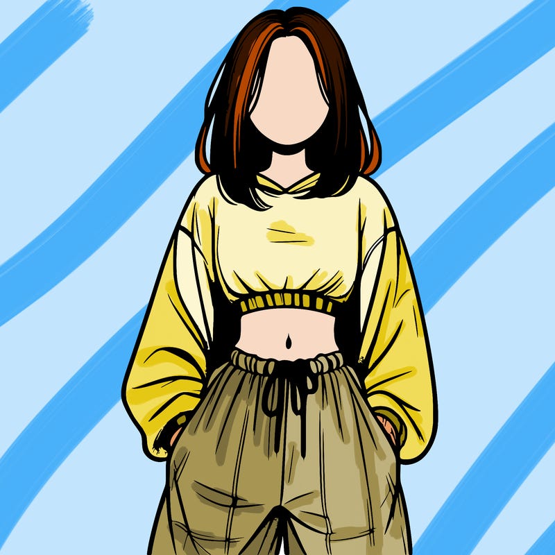 realistic girl faceless with baggy pants and a crop top