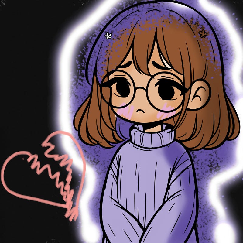 sad girl with glasses in a sweater