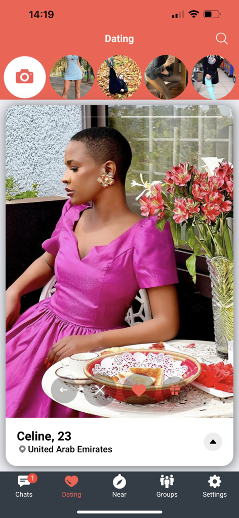 UAround - Elite Singles Dating - Profile interface of the UAround dating app showing a young woman and navigation features.