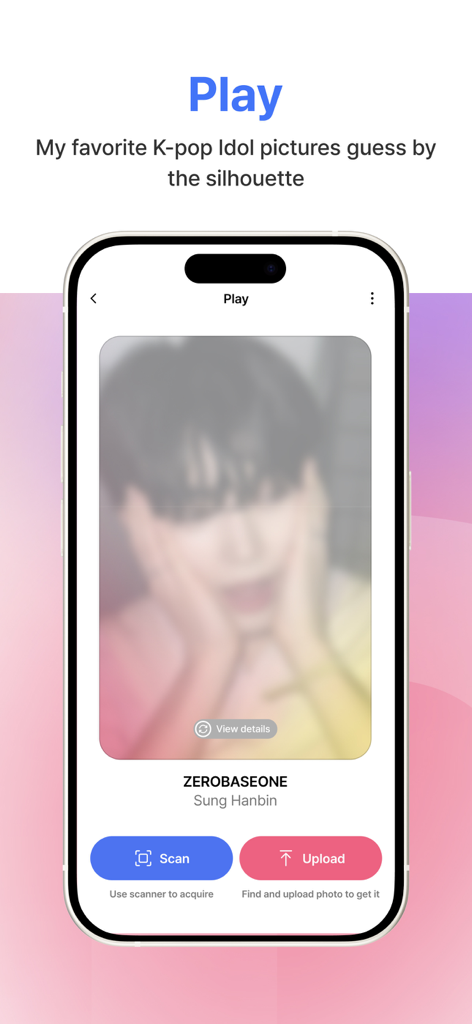 Pantalla de quiz de siluetas de la app tin para adivinar ídolos de K-pop
