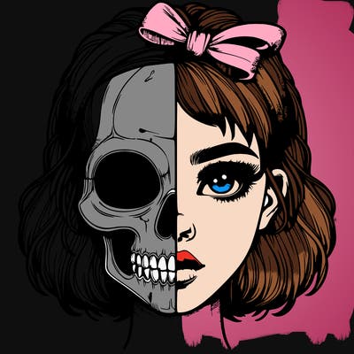 realistic girl with half skull mask