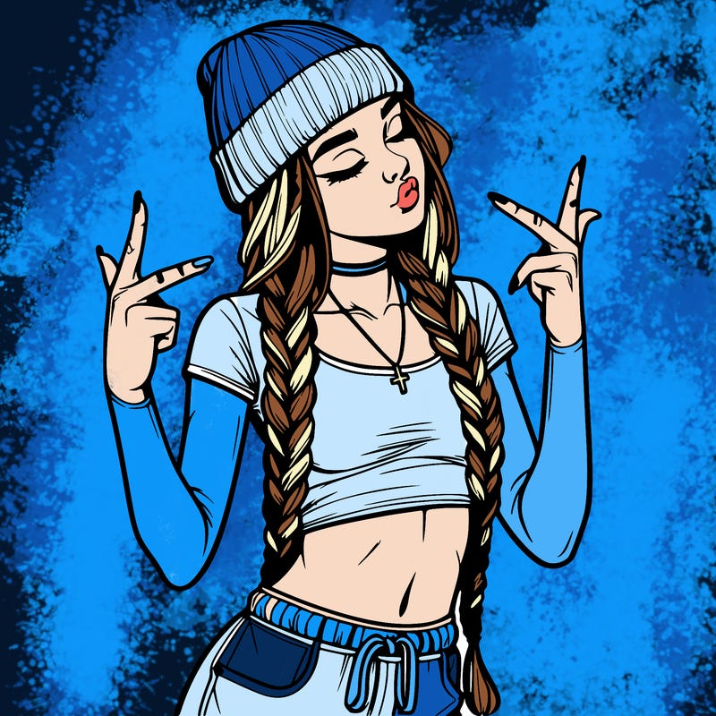 realistic teenage girl with braids and a beanie and crop top doing 🫶🏼