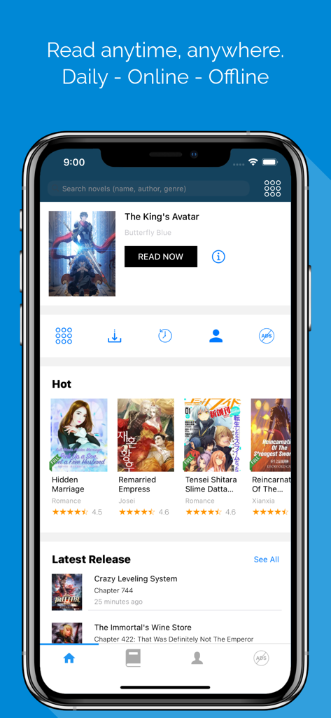 NovelReader mobile app home screen featuring popular light novels and latest chapter updates