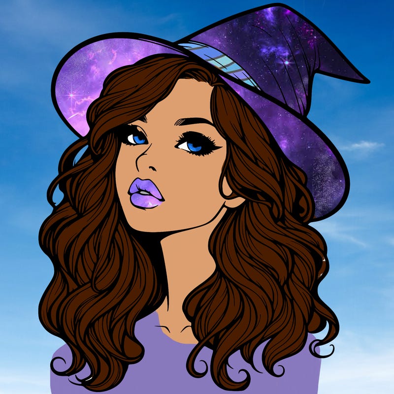 realistic witch girl with wavy hair and lips
