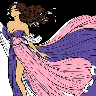 realistic woman in dress flowing the the wind