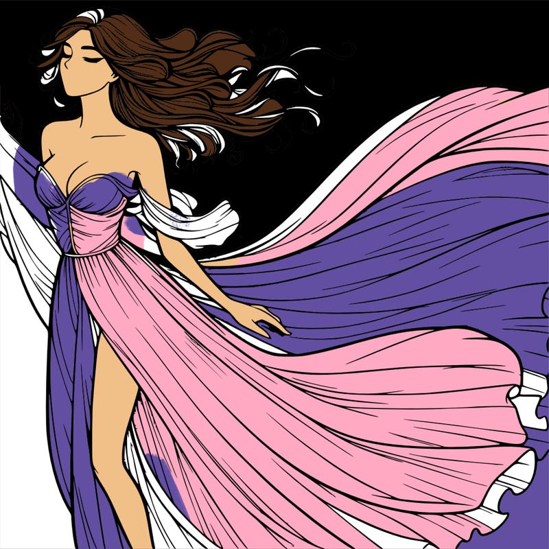 realistic woman in dress flowing the the wind