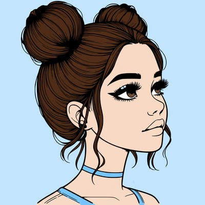 realistic girl with buns on the top of her head