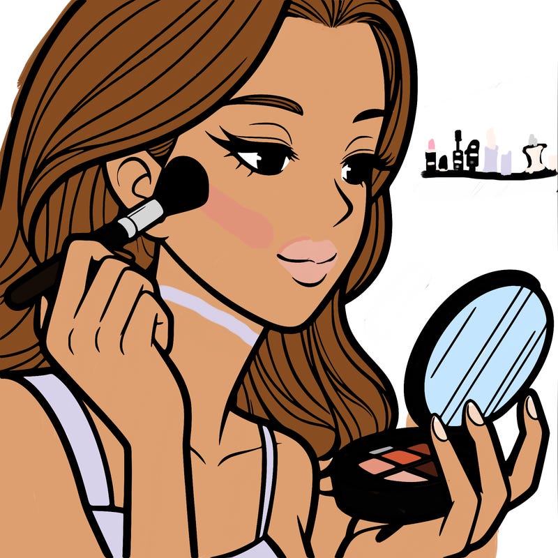 little girl putting on makeup