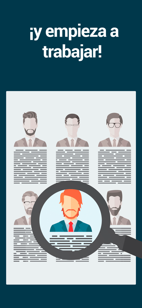 Yobalia - An illustration of a magnifying glass highlighting a specific candidate profile from a list of job seekers.