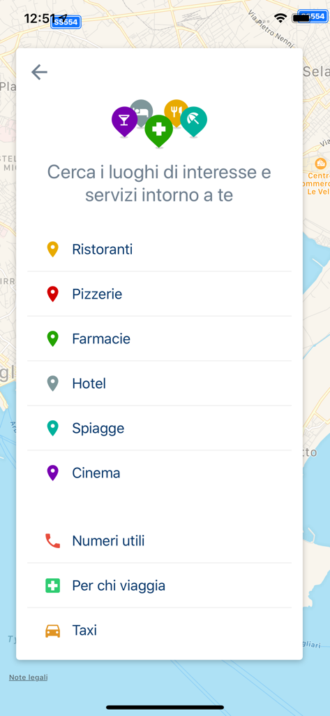 Lista de servicios locales como restaurantes y farmacias en la aplicación L'Unione Digital