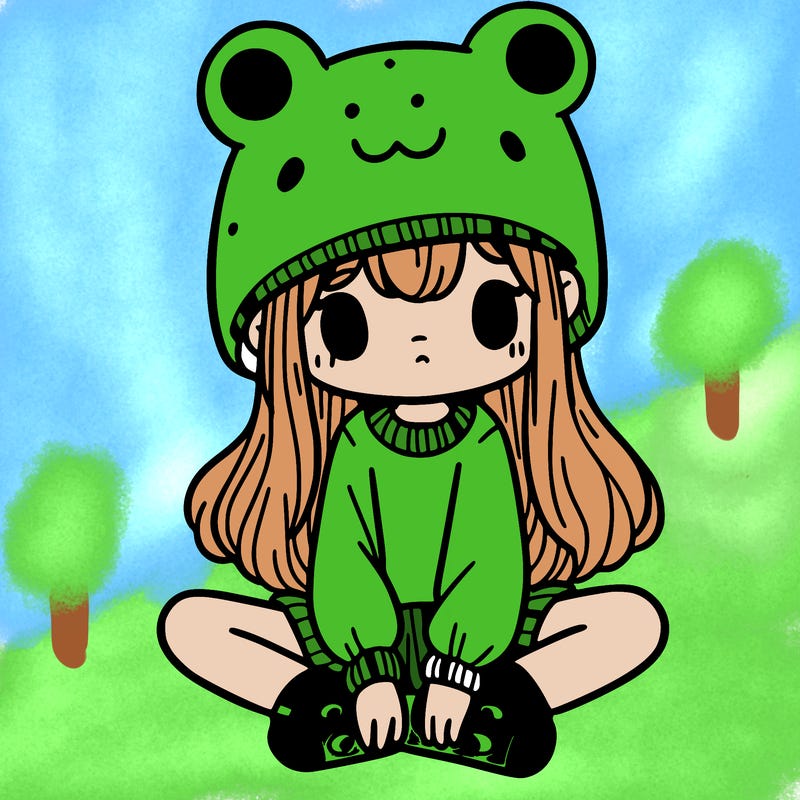 a girl wearing a frog hat and some frog socks